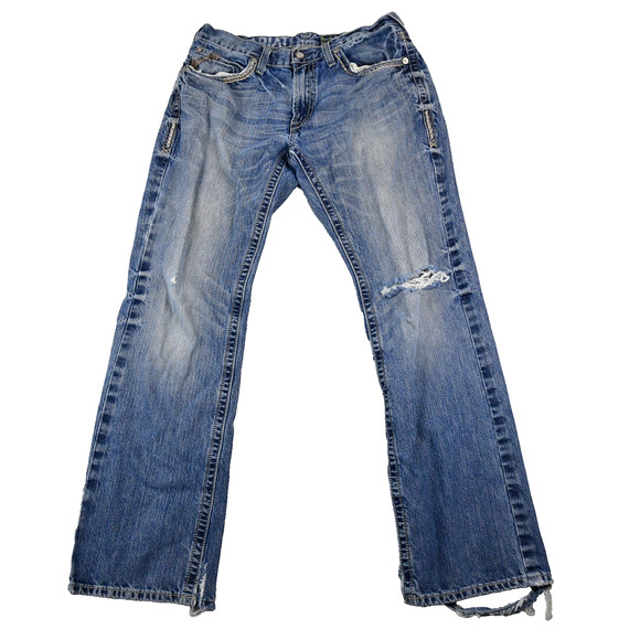 Ariat Jeans Mens 34x34 (33x32.5) M5 Slim Gambler Straight Stackable Distressed - Picture 1 of 13